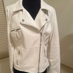 Faux White Leather Moto Jacket